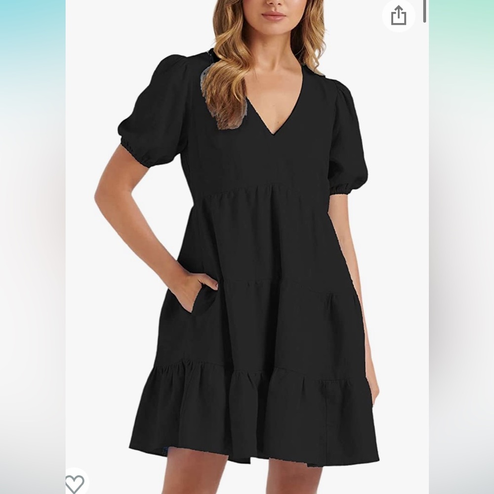 hathne V Neck Ruffled Short Puff Sleeve A-Line Mini Dress Size L